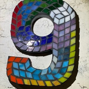 Stained Glass Mosaic House Number 9 Handcrafted
